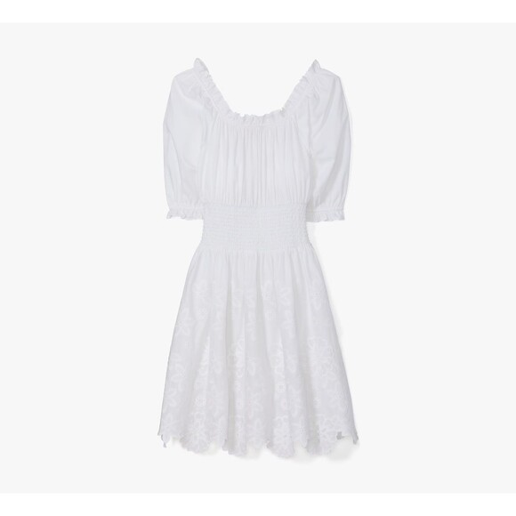 Kate Spade Short Sleeve Boho White Broderie Anglaise Smocked-waist Dress Size M - Picture 1 of 8
